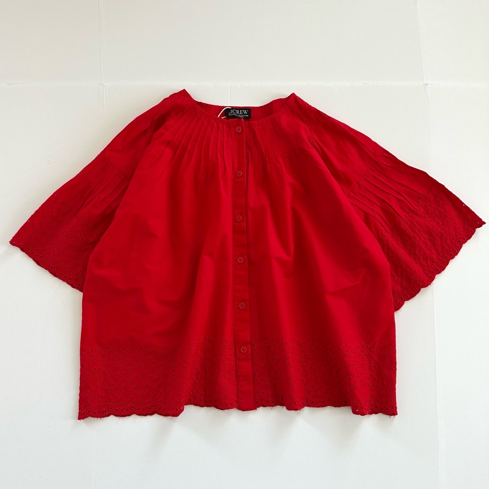 J.Crew Jolie Top in Eyelet Cotton Poplin in Vintage Red | XL | NWT - Picture 3 of 14
